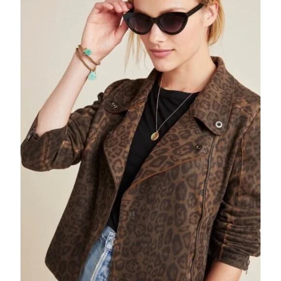 Anthropologie Marrakech Marni Microsuede Leopard Print Moto Jacket - Picture 1 of 6